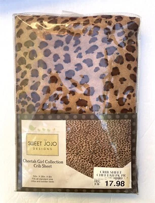 Sweet Jojo Cheetah Girl Crib/Toddler Bed Fitted Sheet Soft Faux Suede Leopard - Image 1 of 4