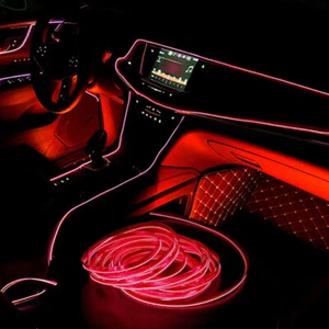 2M LED Car Interior Decor Atmosphere Wire Red Strip Light Lamp Car Accessories - Picture 1 of 12