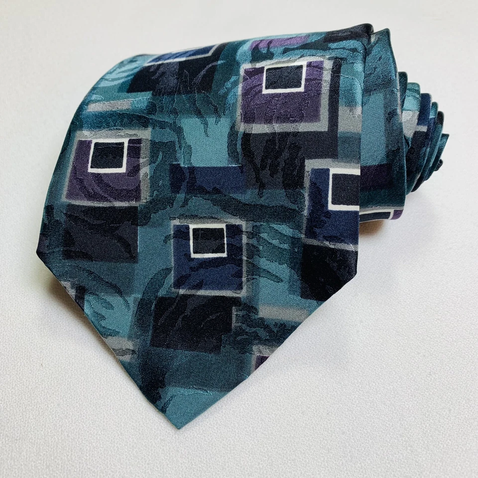 Corbata Mario Valentino Italiana Seda Abstracta Azul Púrpura Oficina Negocios Corbata Foto 1 de 4