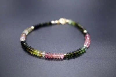 Brazalete Natural Multi Sandía Turmalina Suave Rondelle Piedras Preciosas Cuentas 6-8" Foto 1 de 4