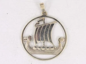 Dragonship Pendant Shetland Silver Vintage Sterling 925 3.7g Bt75 - Picture 1 of 2