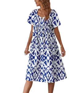 Camisa Blue Geometric Abstract Empire-Waist Dress Size L - Bild 1 von 1