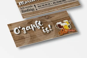 Lustige Einladungskarten Geburtstag Gaudi Holz mit Wunschtext 30 40 50 60 70 80 - Picture 1 of 5
