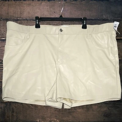 Abercrombie & Fitch Vegan Leather Shorts Dad Short High Rise Beige Size 24 NWT - Image 1 of 4
