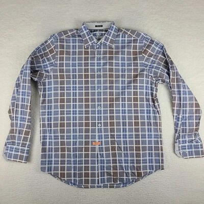 Bugatchi Uomo Shirt Mens XL Blue Orange Plaid Classic Fit Dress Button Up - Image 1 of 4