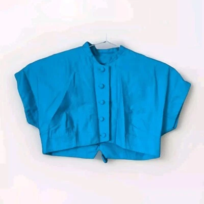 Vicky Vaughn 复古 20 世纪 50 年代绿松石作物纽扣上衣 S 码青少年 - 罕见 — 第 1/4 张图片