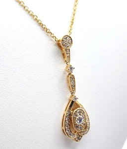 14kt Yellow Gold Diamond Lavalier Drop Pendant 16" Chain Necklace .85ctw G Si1 - Picture 1 of 5