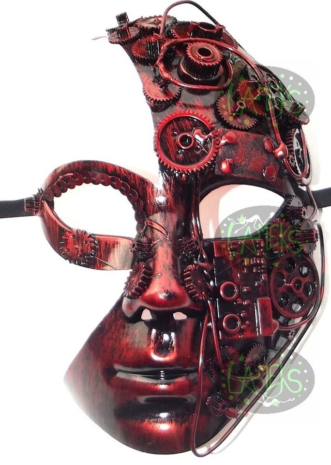 MASCHERA MEZZOVISO STEAMPUNK DONNA cyberpunk halloween cyborg colore rosso rame - Immagine 1 di 1