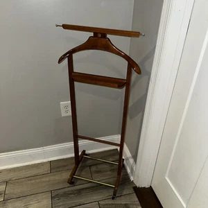 Rolling Valet Suit Stand Rack Fratelli Reguitti Brevettato Italian Wood MCM 50s - Picture 1 of 12