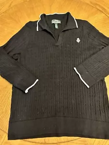 Damen RALPH LAUREN SPORT Pullover Zopfmuster Pulli schwarz Gr. XL V-Ausschnitt - Bild 1 von 6
