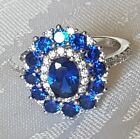 Klassisch schner 925 Silber Cocktail Ring m blauen u farblosen Zirkonia Gr. 54