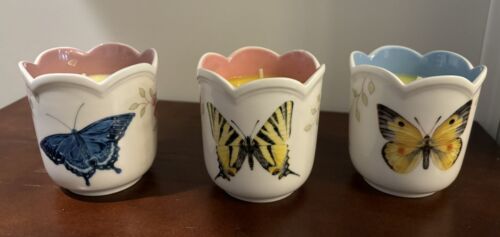 New Lenox Butterfly Meadow Set 3 Votives Candle Holders Tealight Candles