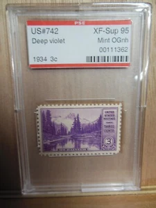 US # 742 1934 3 Cent Mt. Rainier PSE XF 95-Sup Mint OGNH  Encapsulated Stamp - Picture 1 of 3