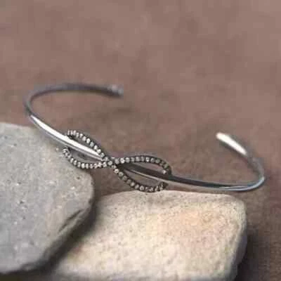 Open Cuff Bangle Natural Pave Diamond 925 Sterling Silver Stackable Bangle - Image 1 of 4