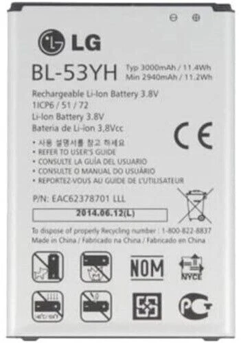 Batería Original BL-53YH Fabricante de Equipo Original para LG G3 D850 D851 D852 D855 LS990 VS985 F400 EE. UU. Foto 1 de 1
