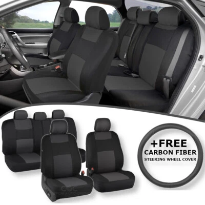 Asiento delantero trasero doble costura carbón y cubierta de volante de fibra de carbono Foto 1 de 4