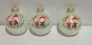 Jingle Bells Elves Clear Glass Glitter Ball Christmas Ornaments -3 - Picture 1 of 9