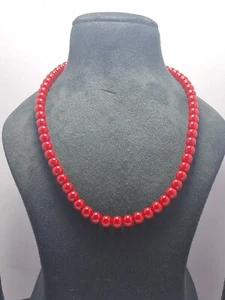 Red Coral Dyed Gemstone 7 mm Round Beads Fine 925 Silver 17" Strand Necklaces - Picture 1 of 8