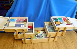 Vintage Wooden Accordion Sewing Box 3 Compartment with Contents~FREE SHIP~ - Picture 1 of 9