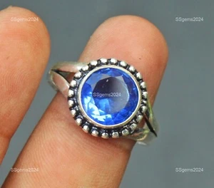 Tanzanite Stone Sterling Silver Channel-Set Band Statement Ring Jewelry Size 8 - Imagen 1 de 7