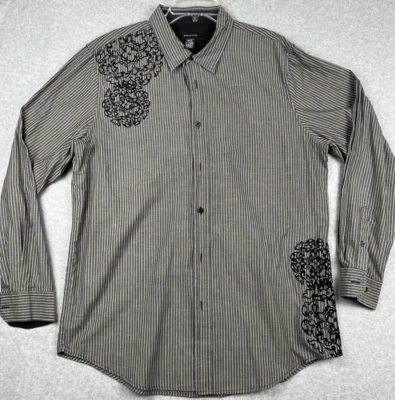 Structure Men’s XL Button Down Shirt Striped Gray Floral Print Long Sleeve Casua - Image 1 of 4