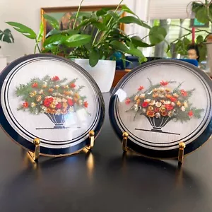 2 Vtg Peter Watson’s Studio Dried Flower Bubble Glass Convex Round Wall Art 6" - Picture 1 of 8