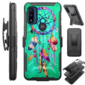 V Stand Holster Case for Moto G Pure/Stylus/Power Phone Cover DREAM CATCHER TEAL - Picture 1 of 2