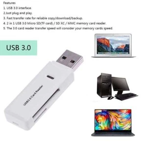 2 in 1 USB 3.0 Memory Card Reader SD SDHC SDXC Micro SD Micro SDXC UHS-I TF LED - Picture 1 of 10