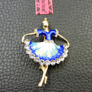 Blue White Enamel Crystal Elegant Girl Betsey Johnson Charm Brooch Pin Gift