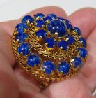 Vintage Royal Blue Gold Flecked Stone Domed Brooch Signed Austria Perfect