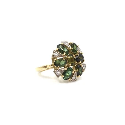 18kt Gelbgold Ring Diamanten grüne Turmaline 750 Gold Damen Schmuck Statement 56 - Bild 1 von 4