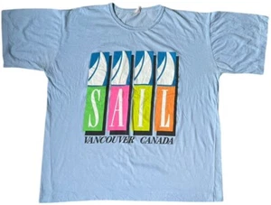 Vintage 80s T Shirt XL Boat Graphic Single Stitch Blue Men’s Retro - Picture 1 of 7