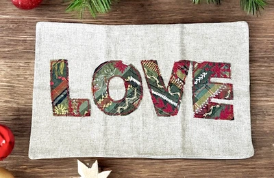 Pottery Barn Christmas LOVE Patchwork 1 LUMBAR Pillow COVER 16”x 26” NWOT - Image 1 of 4