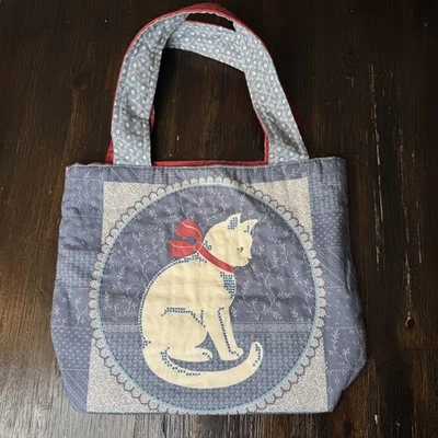 Vtg 1990s Quilted Cat Bag Tote Floral Grandma Core Cottagecore Embroidered - Image 1 of 4