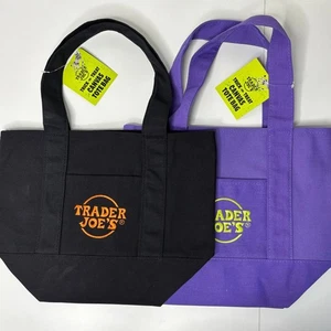 LOTE 2x — MINI Bolso de Mano Trader Joe’s de Lona — Halloween Negro Púrpura Naranja Verde - Imagen 1 de 10