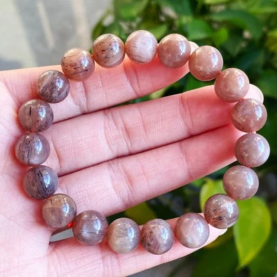 Pulsera de cuentas de cristal de luz fuerte de piedra solar negra natural de 10 mm Foto 1 de 4