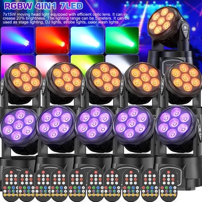 Moving Head Light Remote Sound Control RGBW 7X15W 4in1 DMX Stage Light Party DJ - Image 1 of 4
