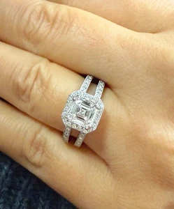 IGI Certified 14k Solid White Gold Asscher Cut Diamond Engagement Ring 2.65ct - Picture 1 of 12