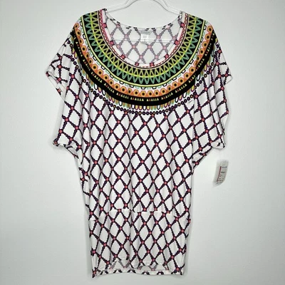 NWT Trina Turk Kon Tiki White Print Tunic Swim Cover Up Size S Beach Mini Dress - Image 1 of 4