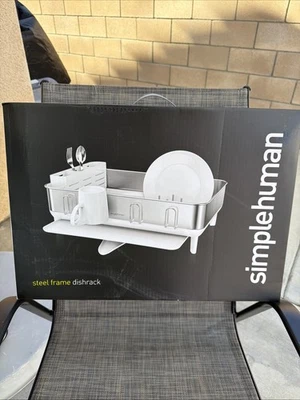Estante para platos con marco de acero inoxidable Simplehuman, blanco, drenaje rápido KT1209 NUEVO EN CAJA Foto 1 de 4