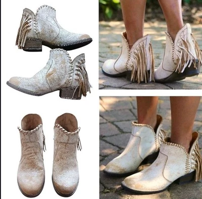 Botas Corral Circle G Flecos Shortie Botines 6 Cuero Distress Foto 1 de 4