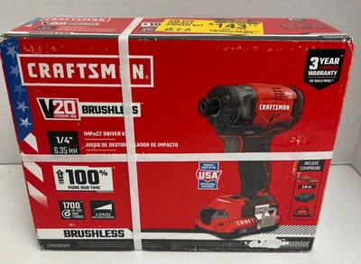 Craftsman V20 Cordless Brushless 1/4-in. Impact Driver (CMCF820D2) - Image 1 of 4
