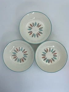 3 Vintage Marcrest Nordic Mint Soup Cereal Pasta Bowl Leaves Feathers 6.75” - Picture 1 of 6