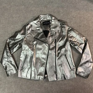 Who What Wear l Jacket Metallic-Silver Motorcycle long sleeve Medium Glam Rock - Picture 1 of 8