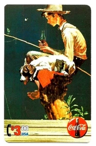 1996 Coca Cola Sprint Boy Fishing Expired 3$ Phone Card - Bild 1 von 2