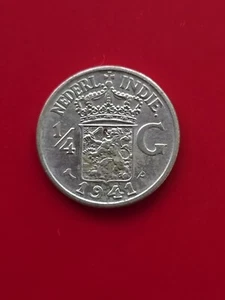 1941 Netherlands East Indies 1/4 Gulden - Appears Uncirculated - Foto 1 di 2