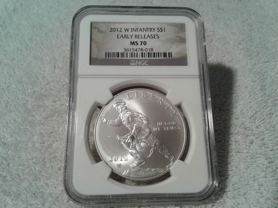 2012 W INFANTRY $1 SILVER COMMEMORATIVE NGC MS70 EARLY RELEASE - Image 1 of 4