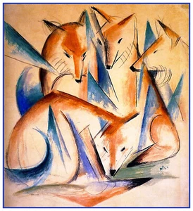 Expressionist Artist Franz Marc's Sketch of 4 Foxes Counted Cross Stitch Pattern - Picture 1 of 5