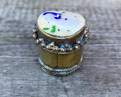 Vintage Mother Of Pearl Brass Pill box  - Image 1 of 4