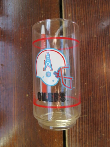 Vintage Houston Oilers NFL Football Chevron Mobil Oil~16 oz Glass Cover